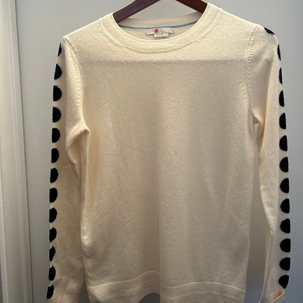 Boden Cream & Black Fitted Sweater with Distinctive Sleeve Design, 100% Cashmere